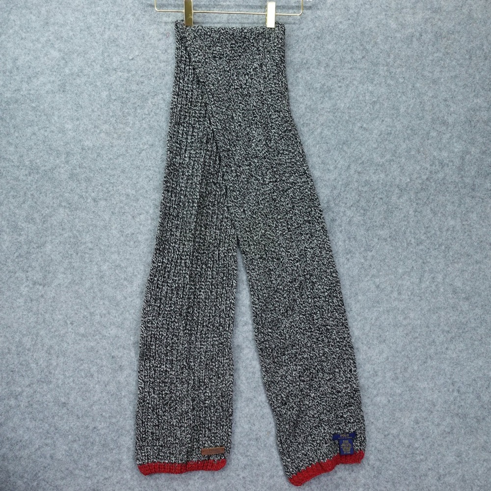 Polo Ralph Lauren Charcoal Marled Scarf Merino Wool Chunky Knit Cozy Winter 7x70